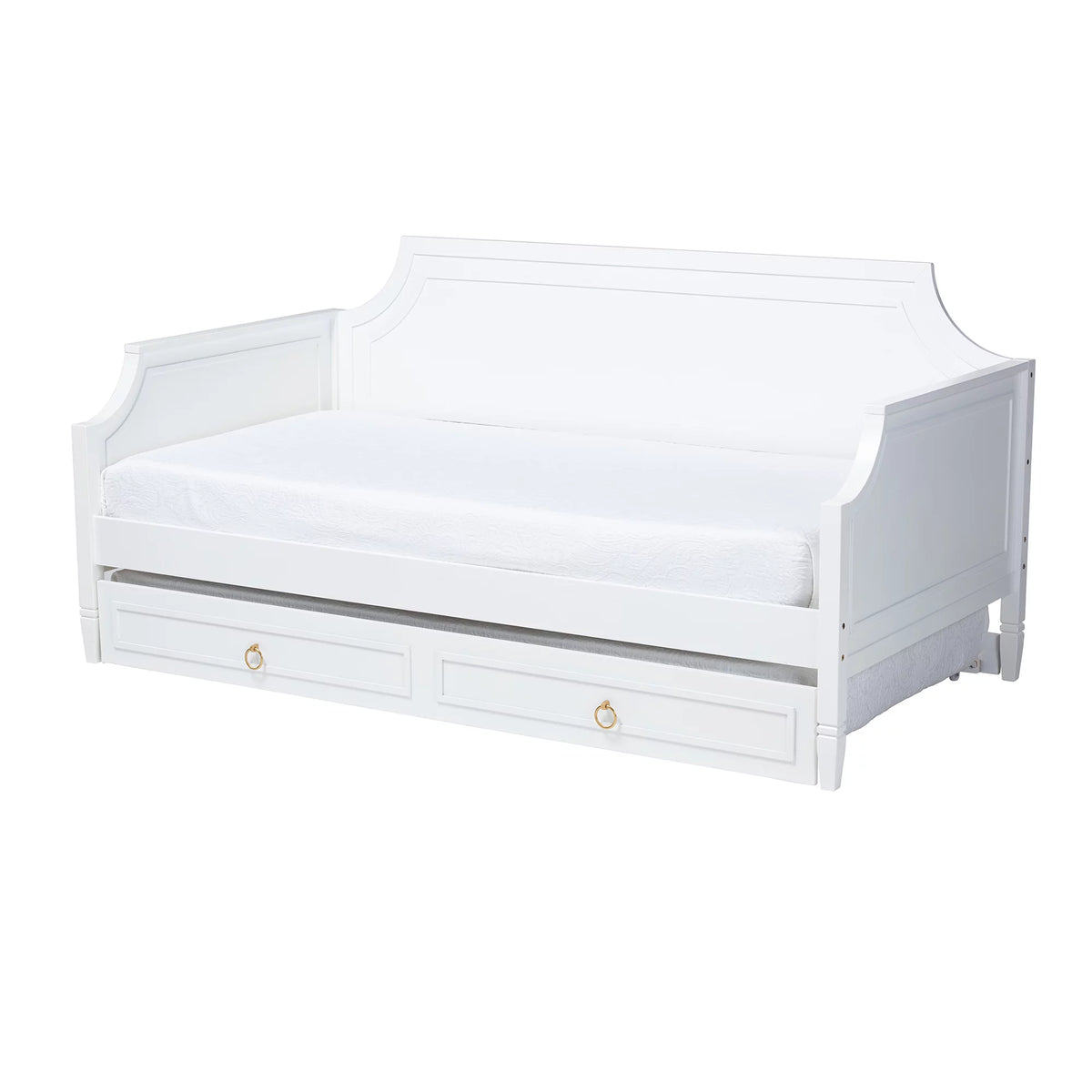 White Finished Wood Full Size Daybed with Twin Size Trundle K734