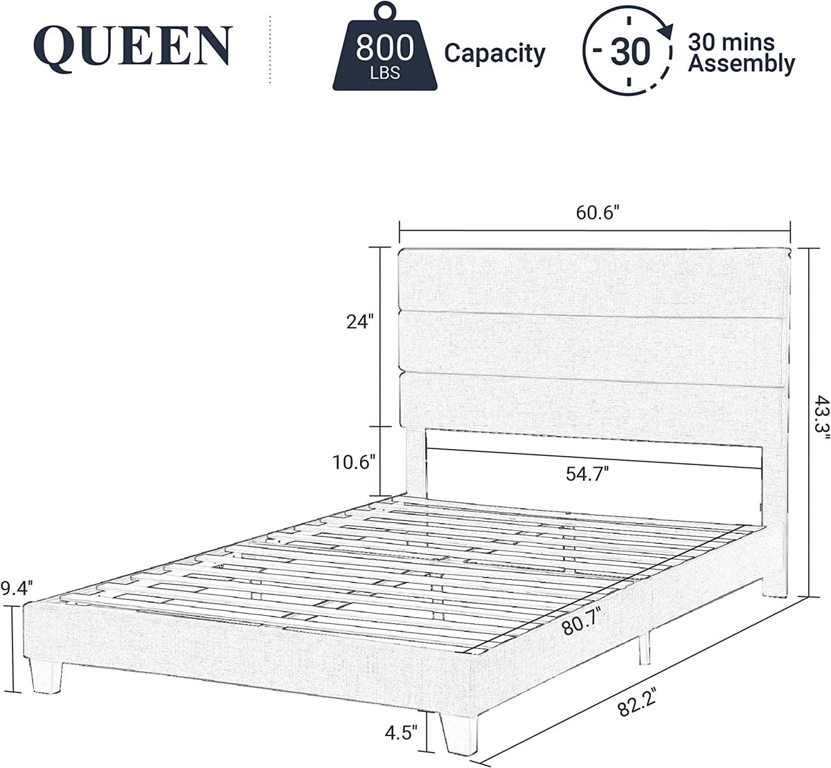 Queen Size Fabric Upholstered Platform Bed Frame Z369763