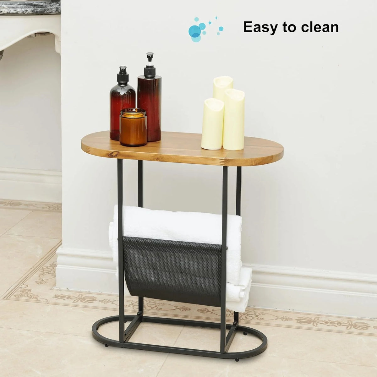 Acacia Wood Oval End Table with Metal Frame I67588