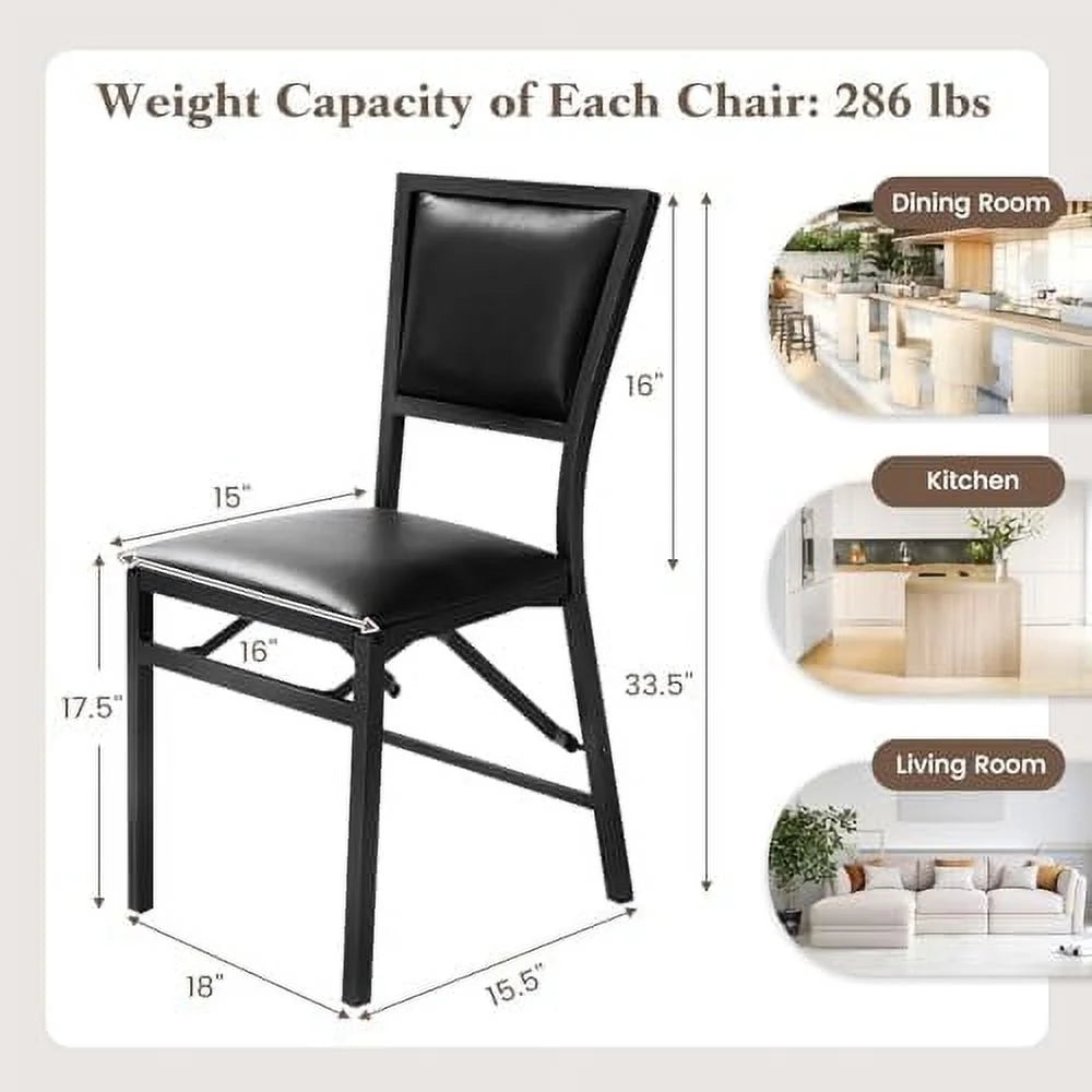 Folding Chairs Set of 4 Padded Metal Space Saving F762