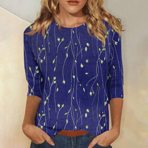 3/4 Sleeve Round Neck Loose Casual Floral Print Blouses F355