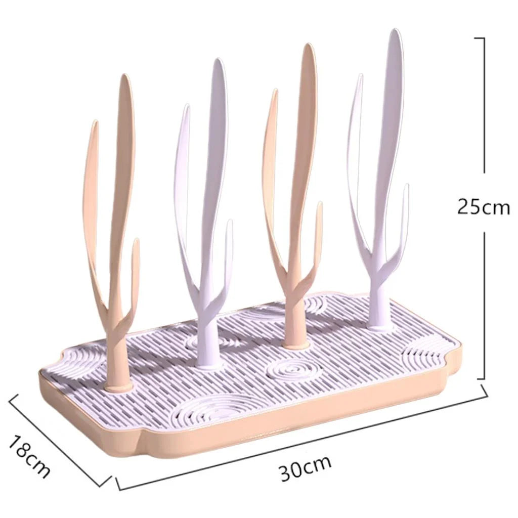 Pink Baby Bottle Drying Rack with Drainer Tray H366028
