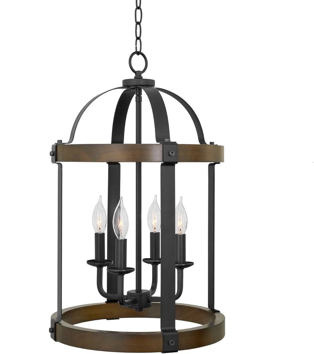 Black 4-Light Rustic Farmhouse Chandelier with Real Wood Z148603