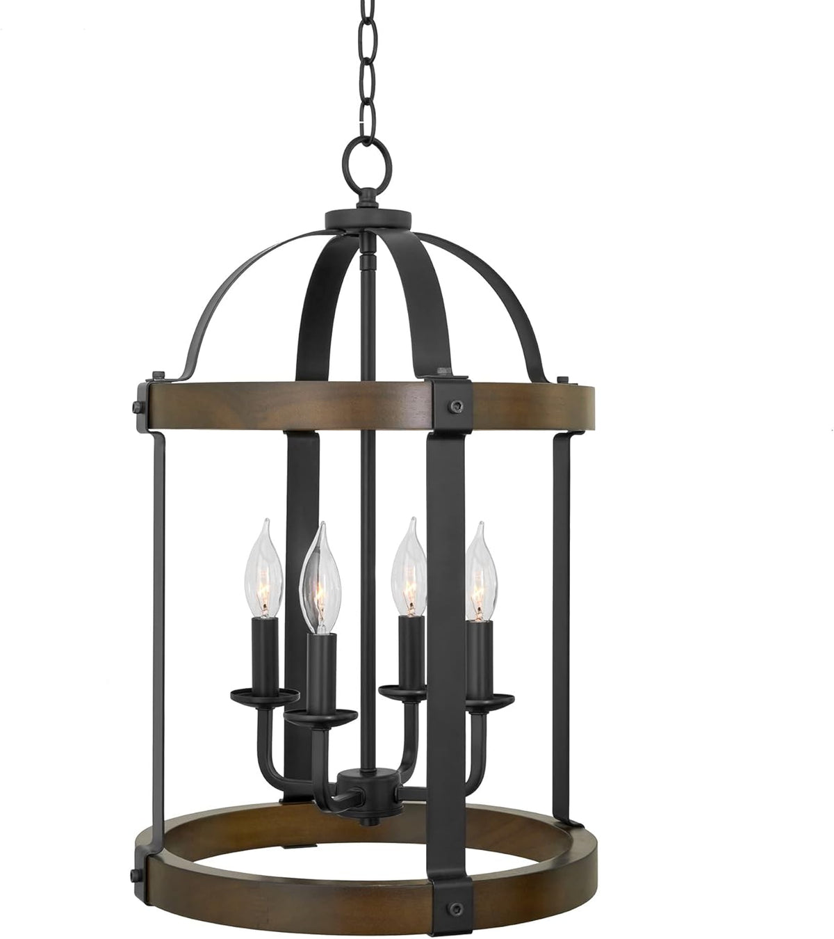 Black 4-Light Rustic Farmhouse Chandelier with Real Wood Z148603