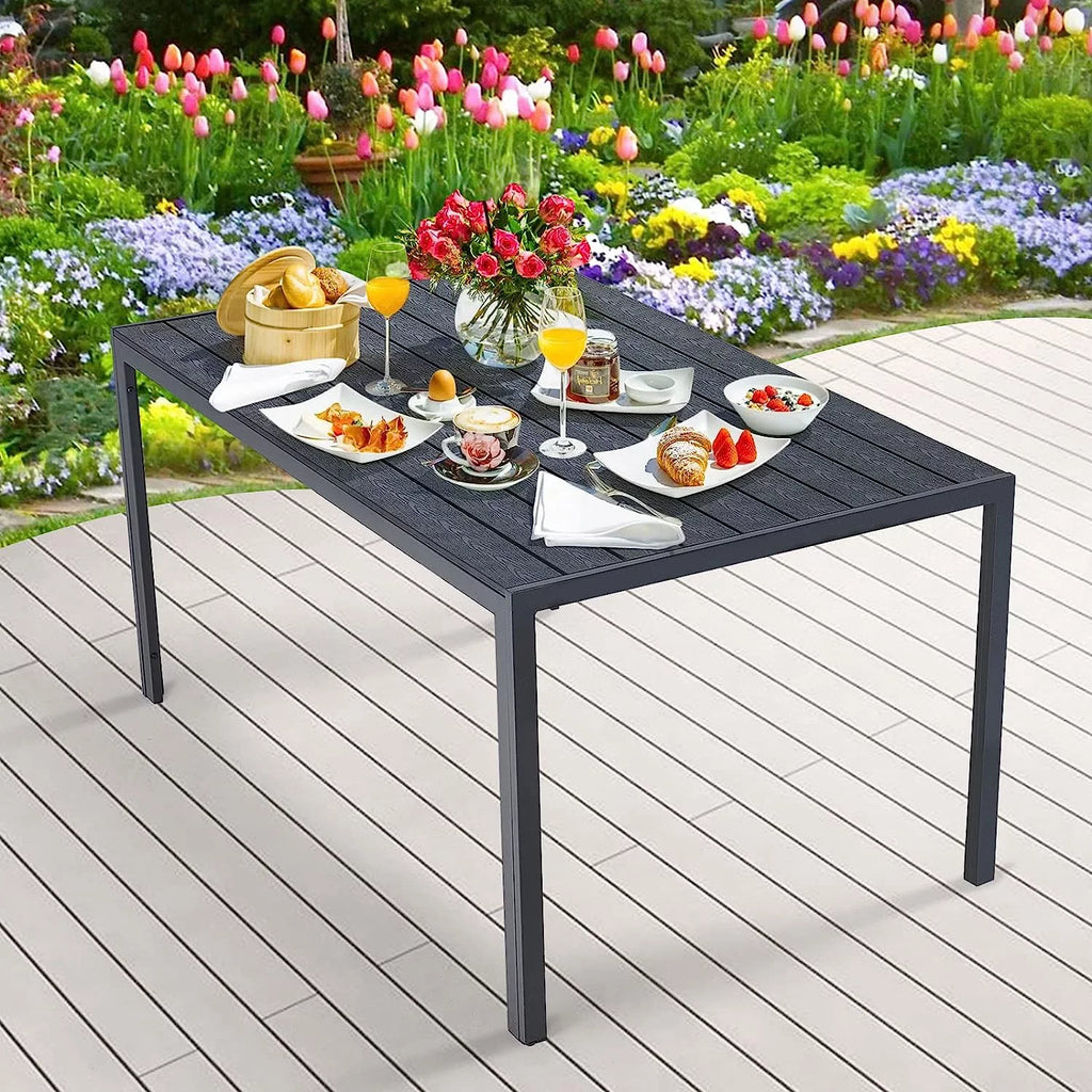 51x31 Black Metal Outdoor Dining Table with Umbrella Hole N33606