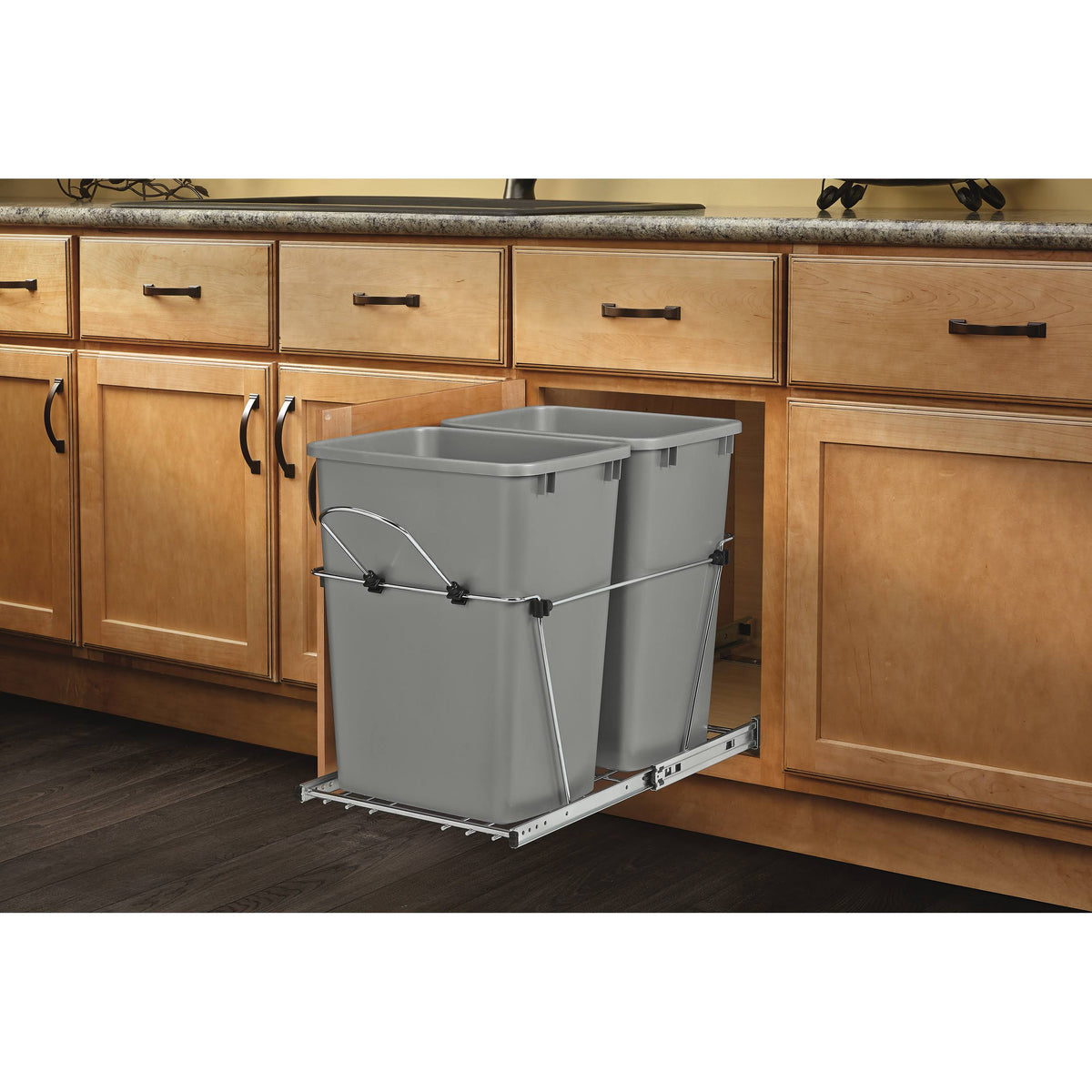 Double 35 Quart Sliding Pull Out Waste Bin Container H69491