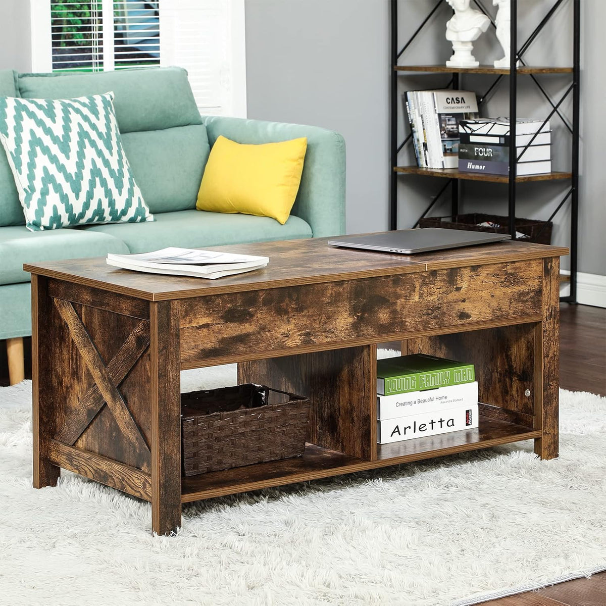 Lift Top Coffee Table with Storage, Solid Wood, Brown L91063