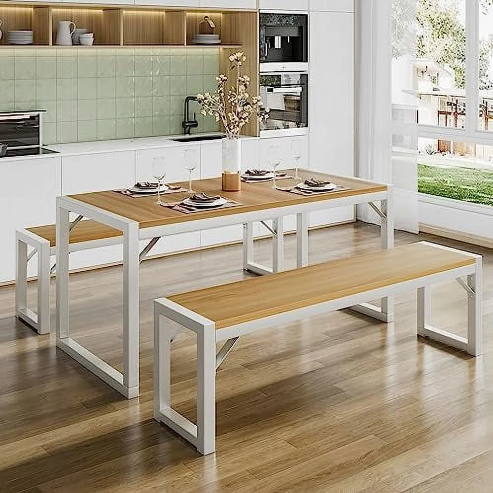 3-Piece Dining Table Set with 2 Benches W464