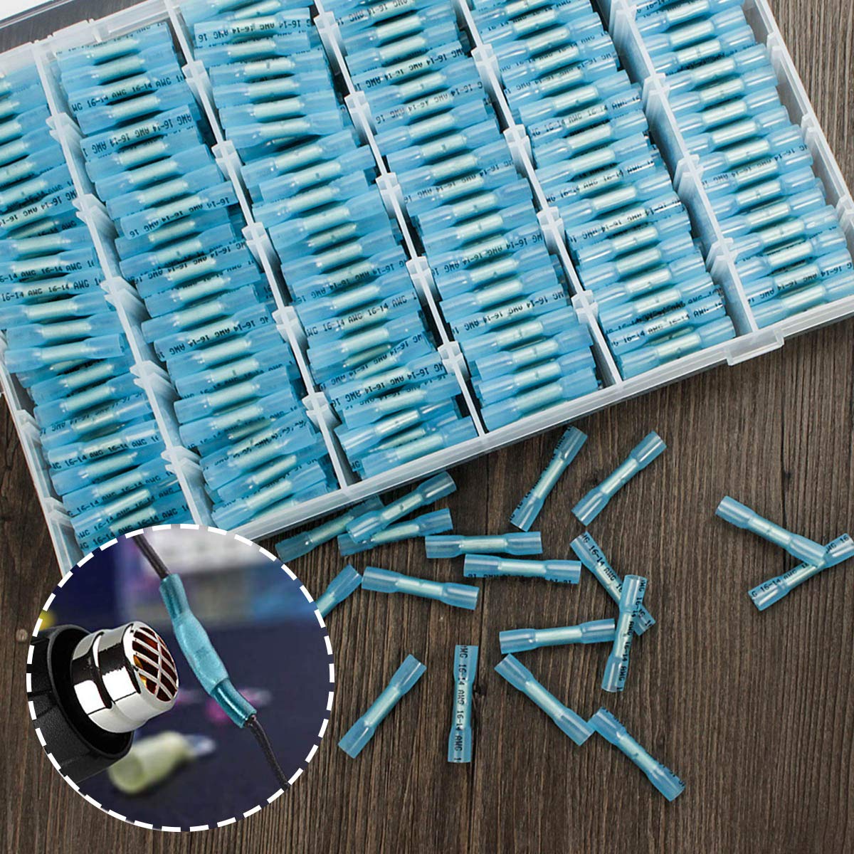 600PCS Heat Shrink Butt Connectors 16-14 AWG Waterproof Insulated Crimp Terminals (Blue) Pack of 2 X27336