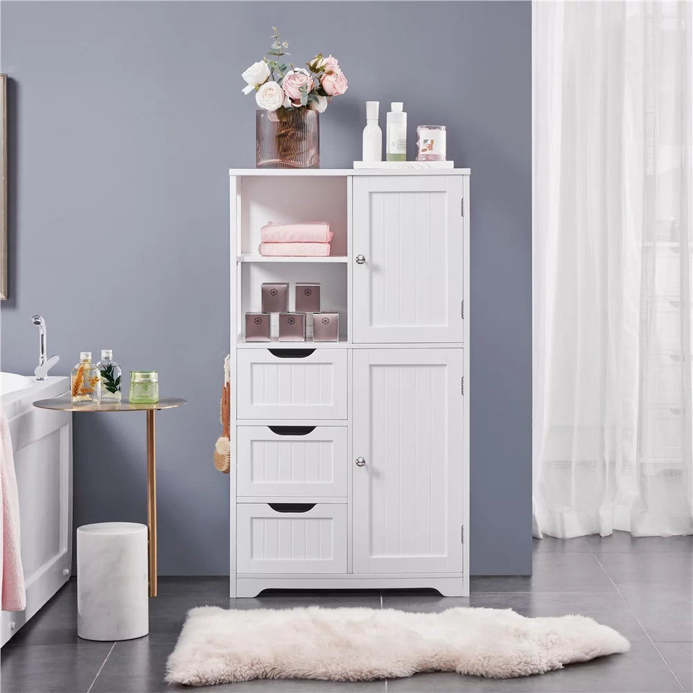 White 3 Drawer Wooden Bathroom Storage Cabinet O7510