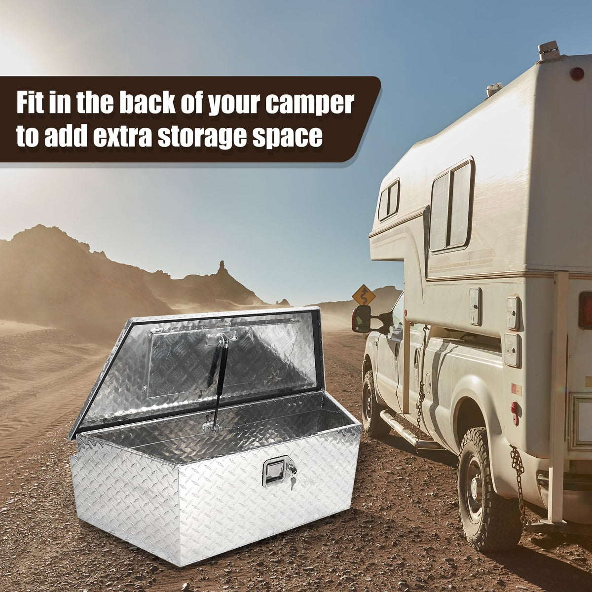 Heavy Duty Aluminum Diamond Plate Trailer Tongue Box with Lock and Keys, Silver, 39 x 16.5 x 12 Inches F360382