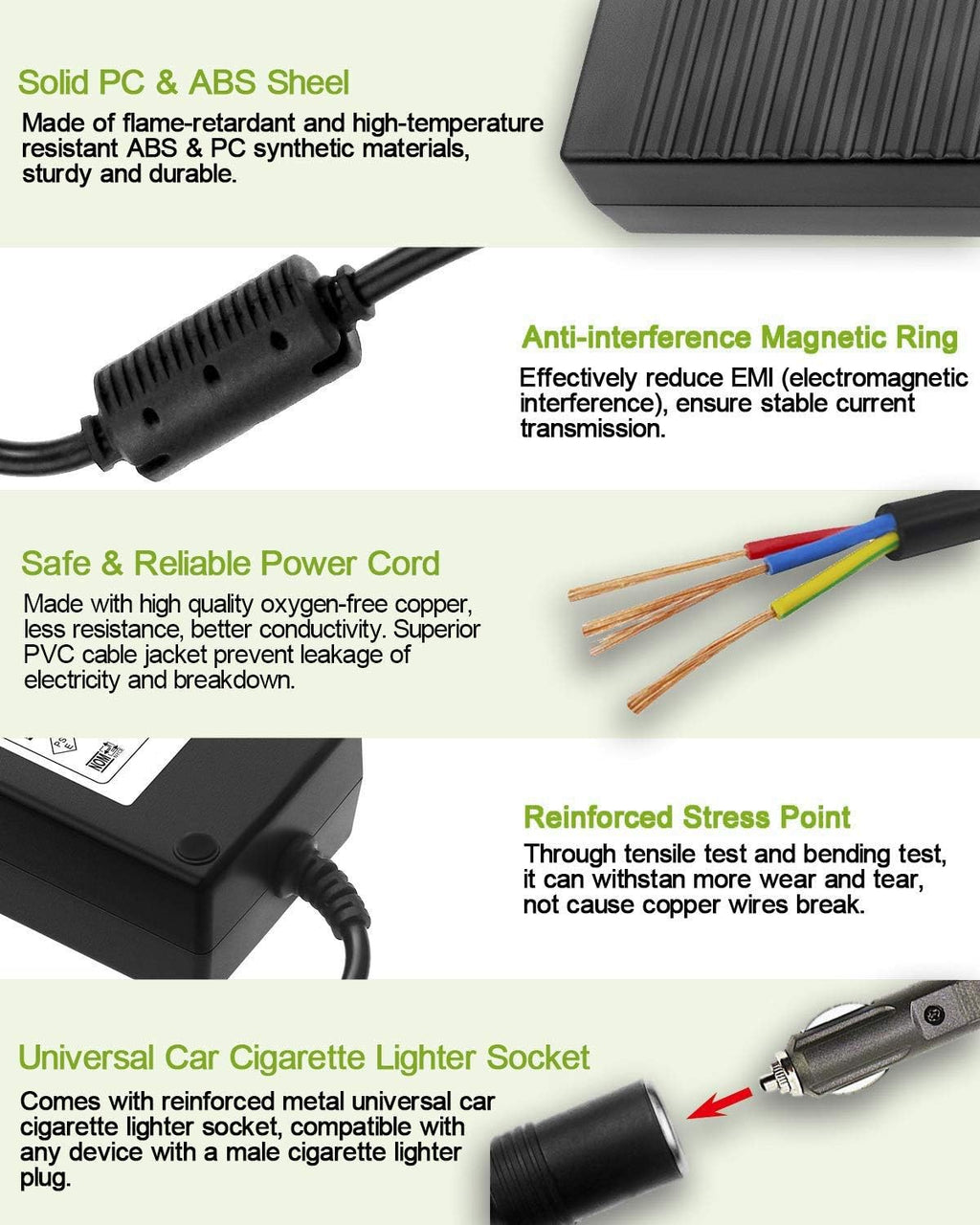 12V Car Plug to Wall Plug Adapter 10A, 100V~240V to 12V 120W Cigarette Lighter Adapter M29037