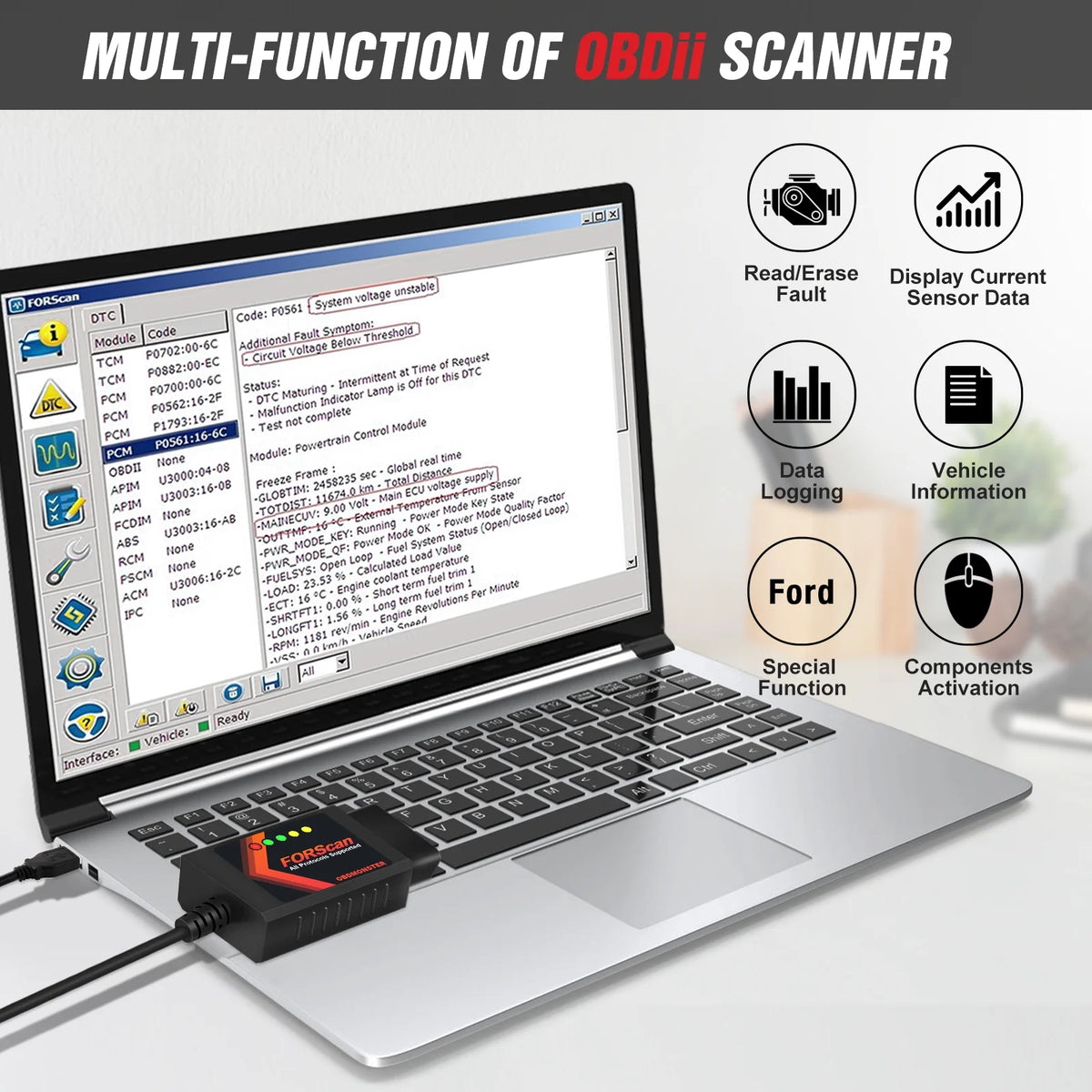 OBD2 Adapter OBDII Diagnostic Scanner via USB A90335