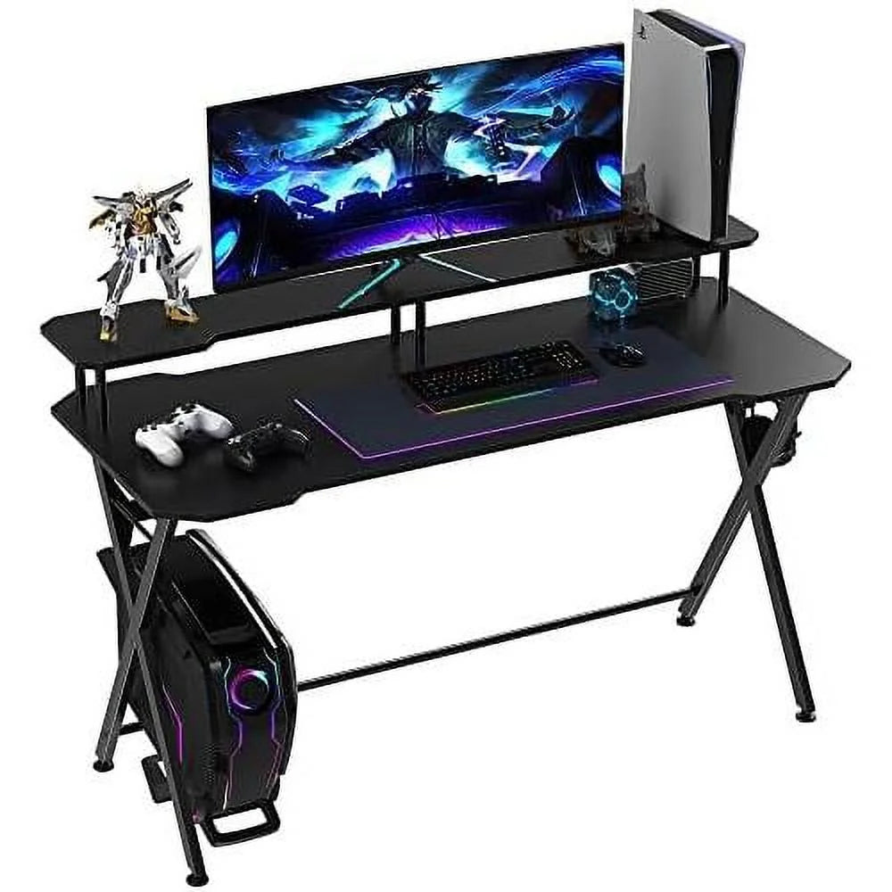 55 Inch Black Gaming Desk with Monitor Stand K80557