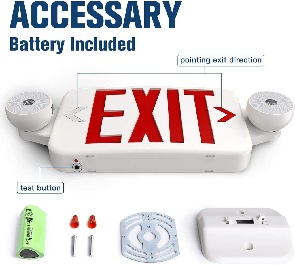 Exit Sign with Emergency Lights, Two LED Adjustable Head, Battery, Pack of 2 Z85793