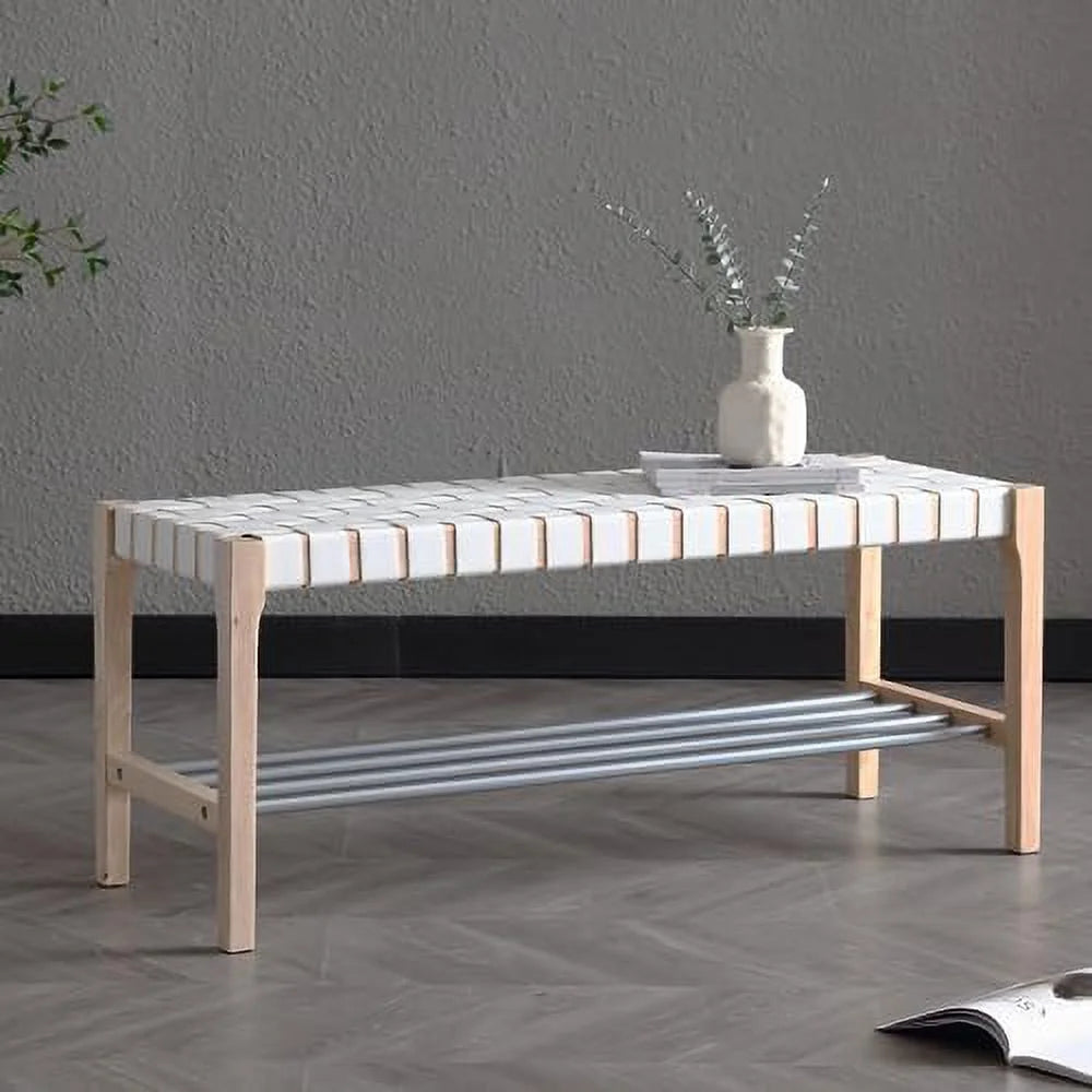 Brown Woven Straps Entryway Bench I3080