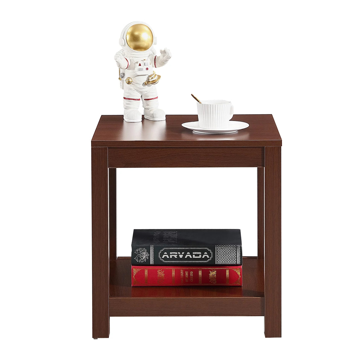 Brown 2-Tier Side Table with Storage Shelf F684