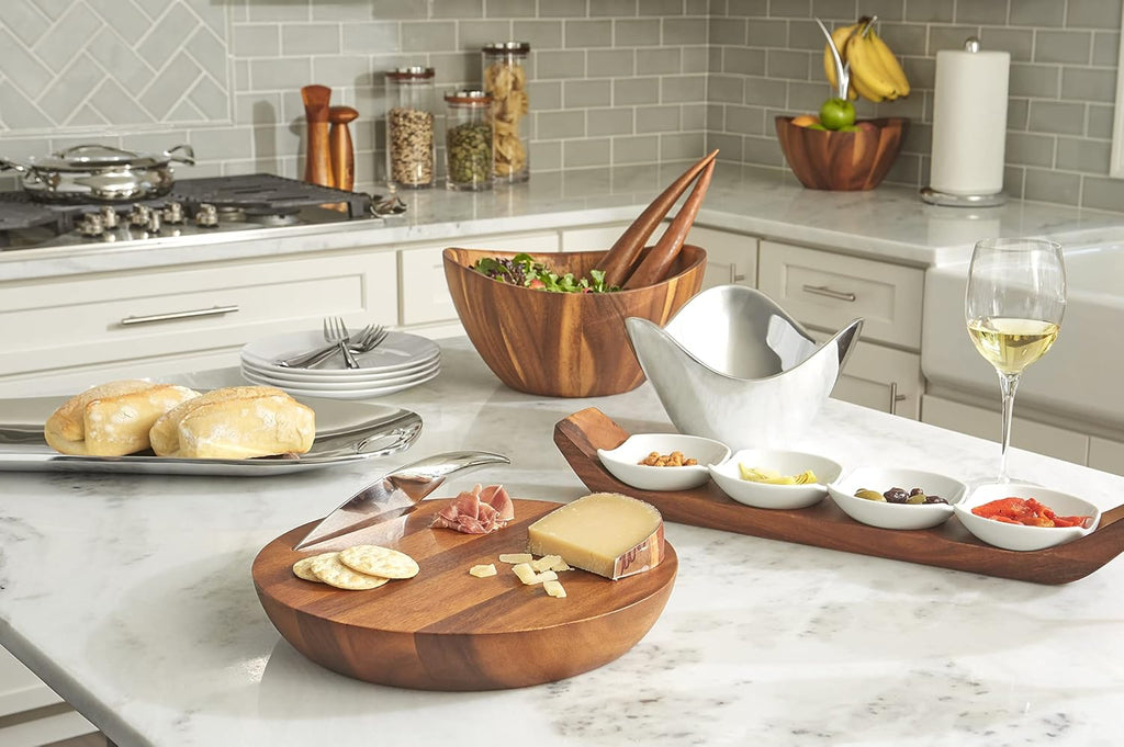 Condiment Server 3 Piece Set Acacia Wood and Glass Y578