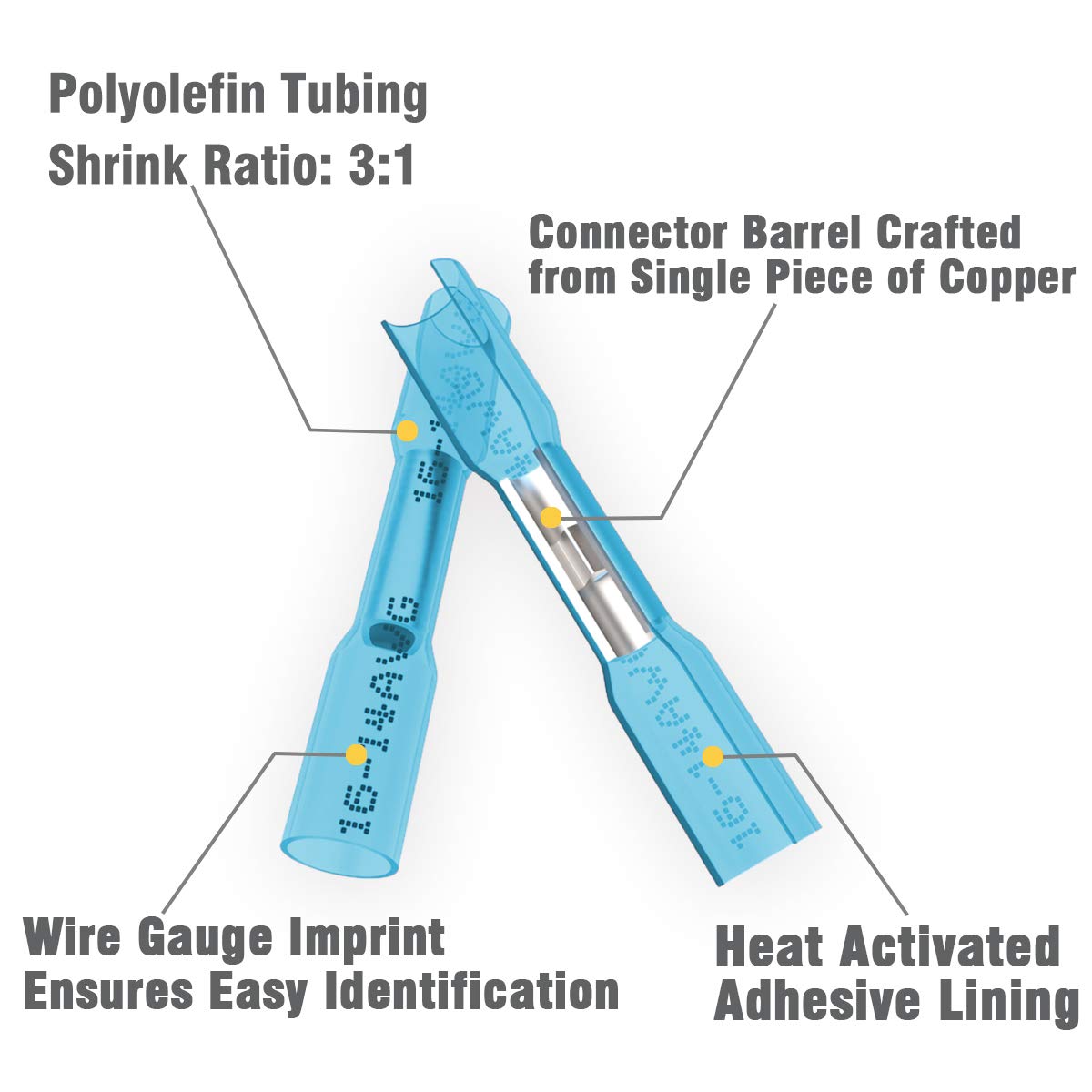 600PCS Heat Shrink Butt Connectors 16-14 AWG Waterproof Insulated Crimp Terminals (Blue) Pack of 2 X27336