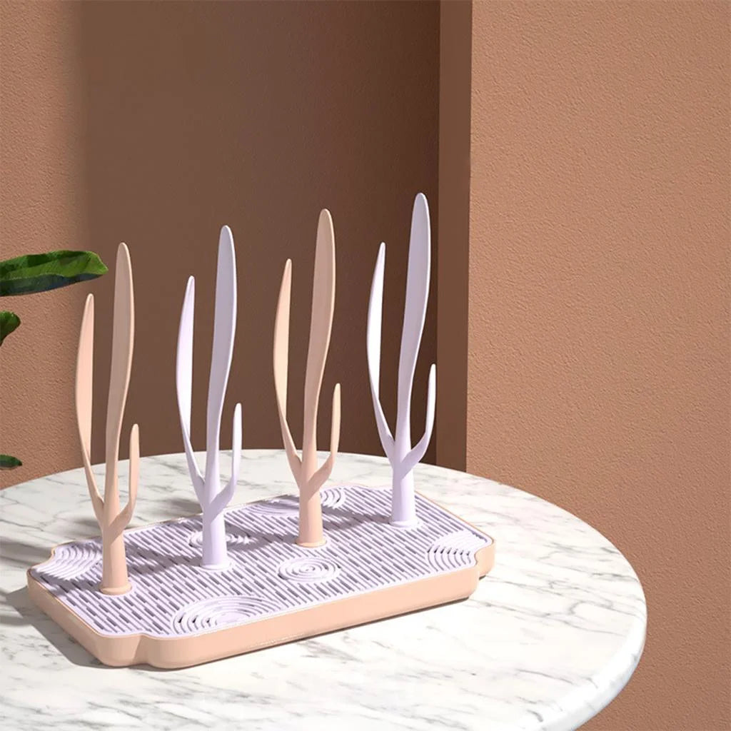 Pink Baby Bottle Drying Rack with Drainer Tray H366028