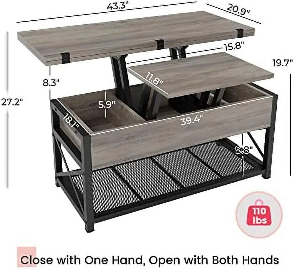 43" Lift Top Coffee Table Grey J7970