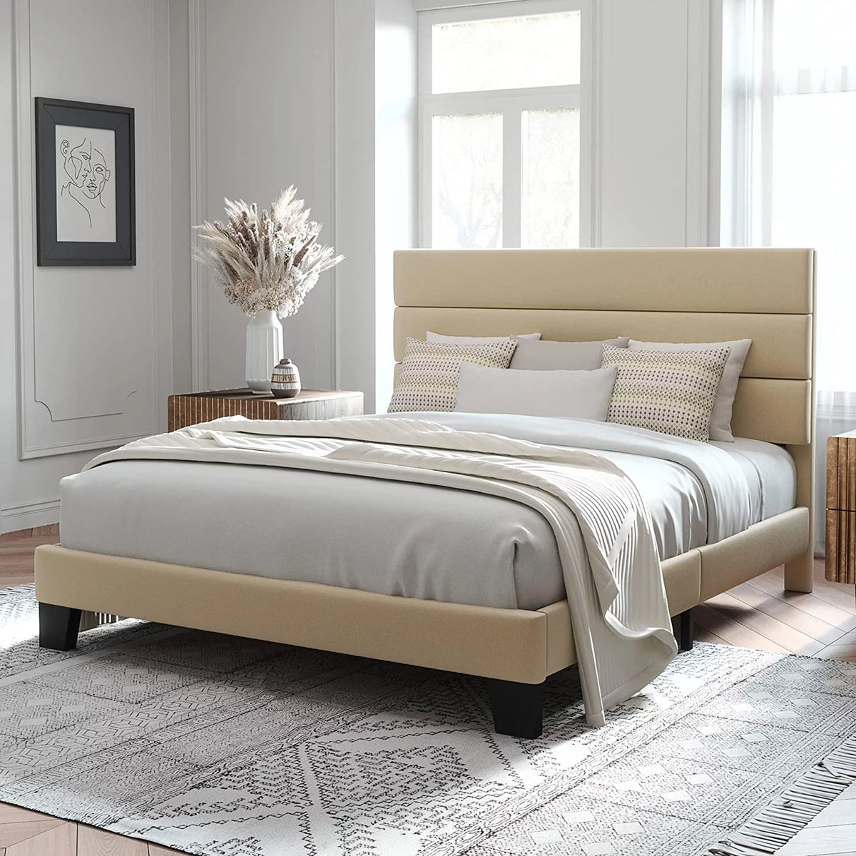 Queen Size Fabric Upholstered Platform Bed Frame Z369763