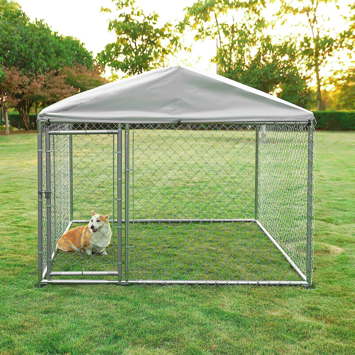 Large Outdoor Dog Kennel with Galvanized Chain Link K5429