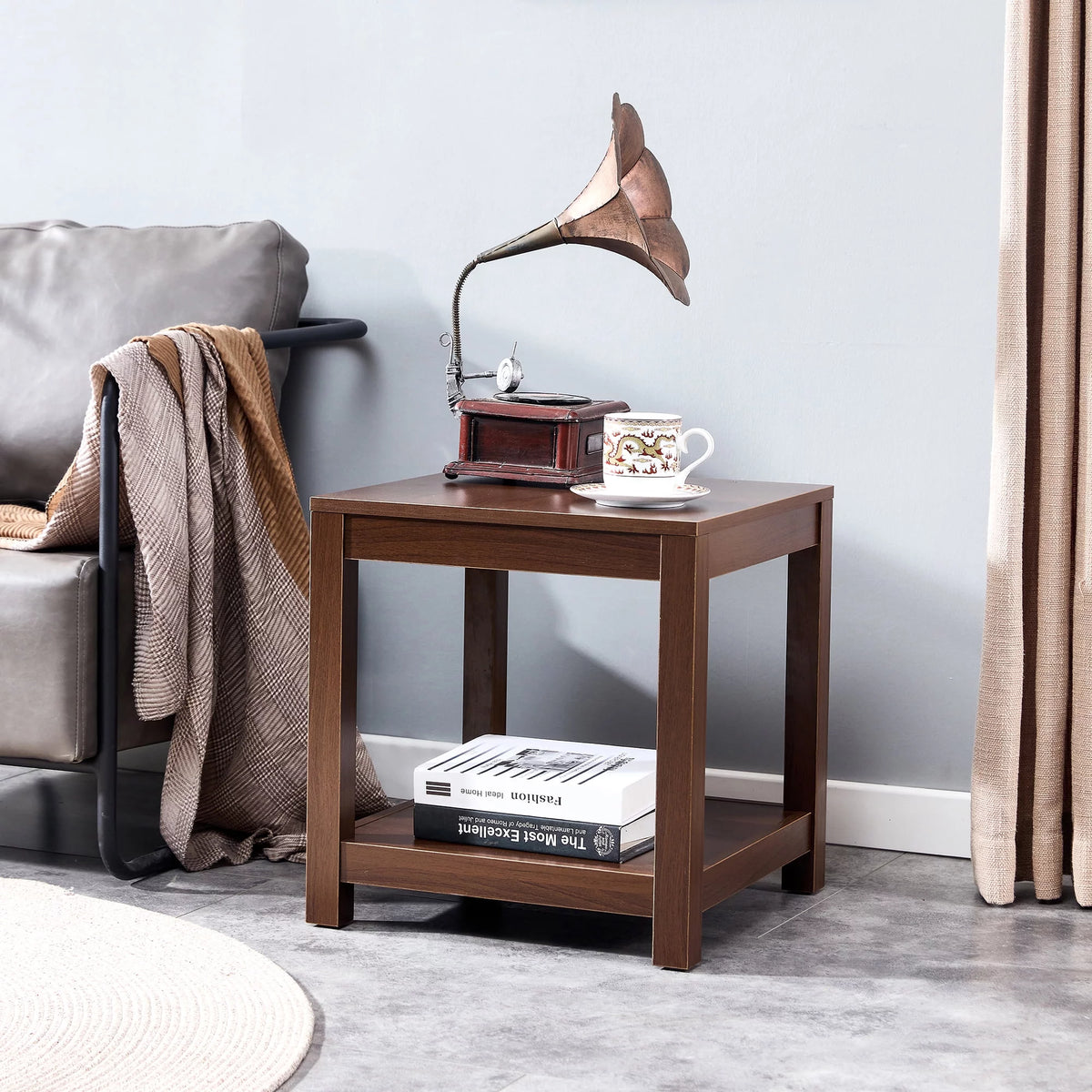 Brown 2-Tier Side Table with Storage Shelf F684