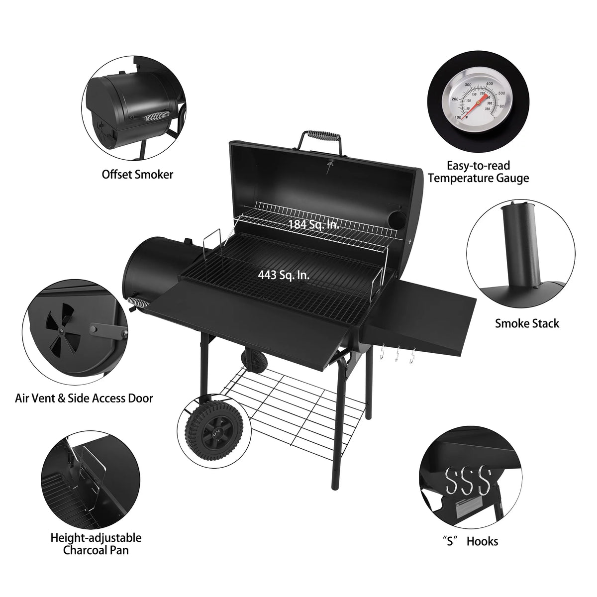 Charcoal Grill with Offset Smoker and Cover H809910