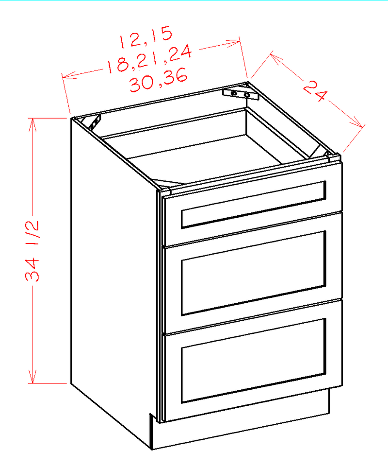 Grey 3 Drawers Base Cabinet High-Density Fiberboard M53664