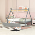 Twin Size Wooden Tent-shaped Platform Bed with Trundle G244