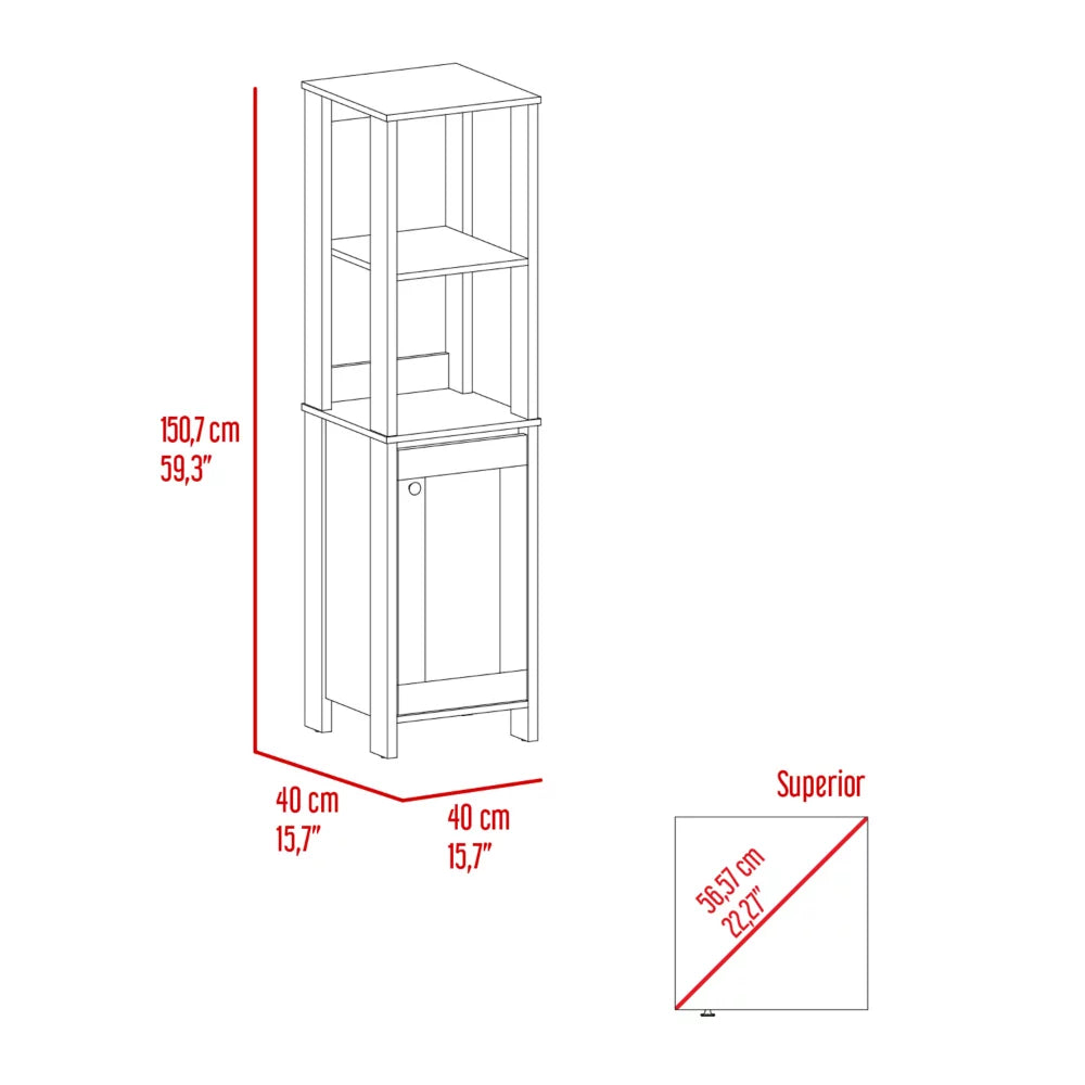 Linen Cabinet with Two Open Shelves and Single Door C46654