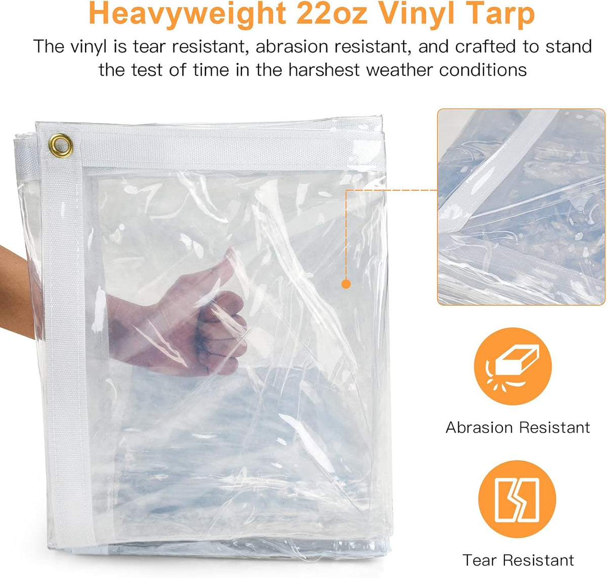 10 x 10FT Waterproof Transparent Vinyl Tarp with Grommets T985