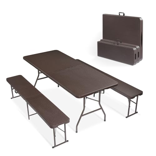 White 6 Feet 3-Piece Folding Picnic Table Set with 2 Benches N848