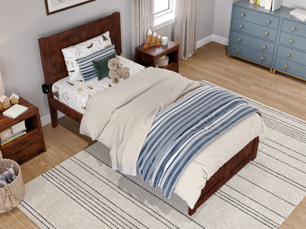 Walnut Solid Wood Platform Bed with Footboard Twin J83182