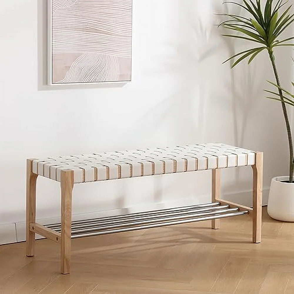 Brown Woven Straps Entryway Bench I3080