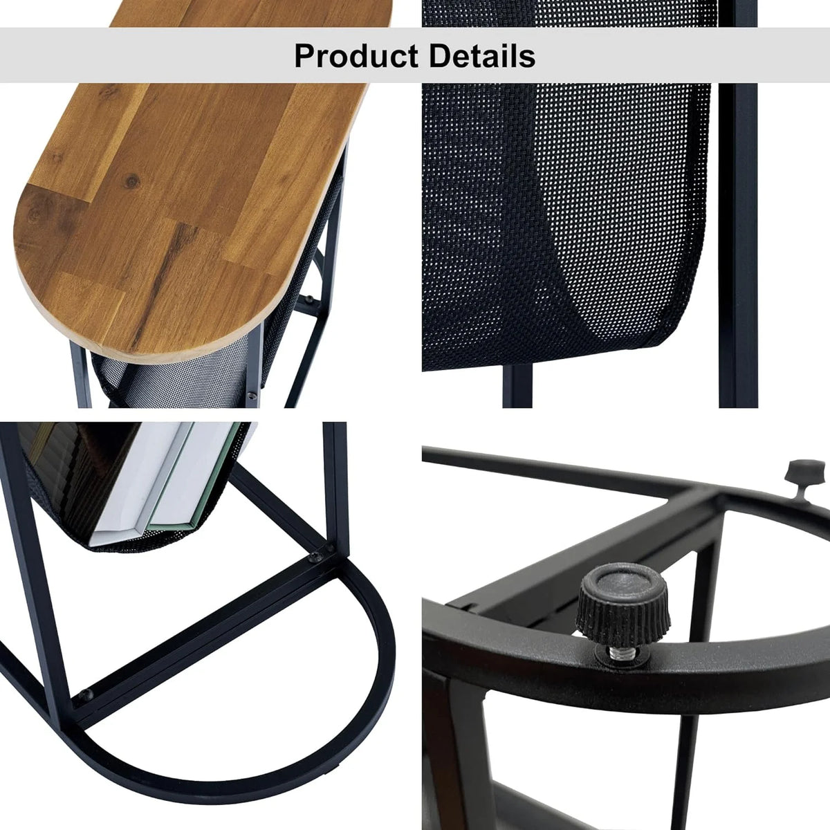 Acacia Wood Oval End Table with Metal Frame I67588