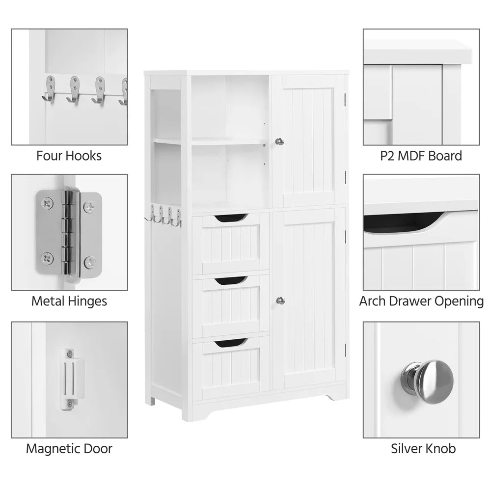 White 3 Drawer Wooden Bathroom Storage Cabinet O7510