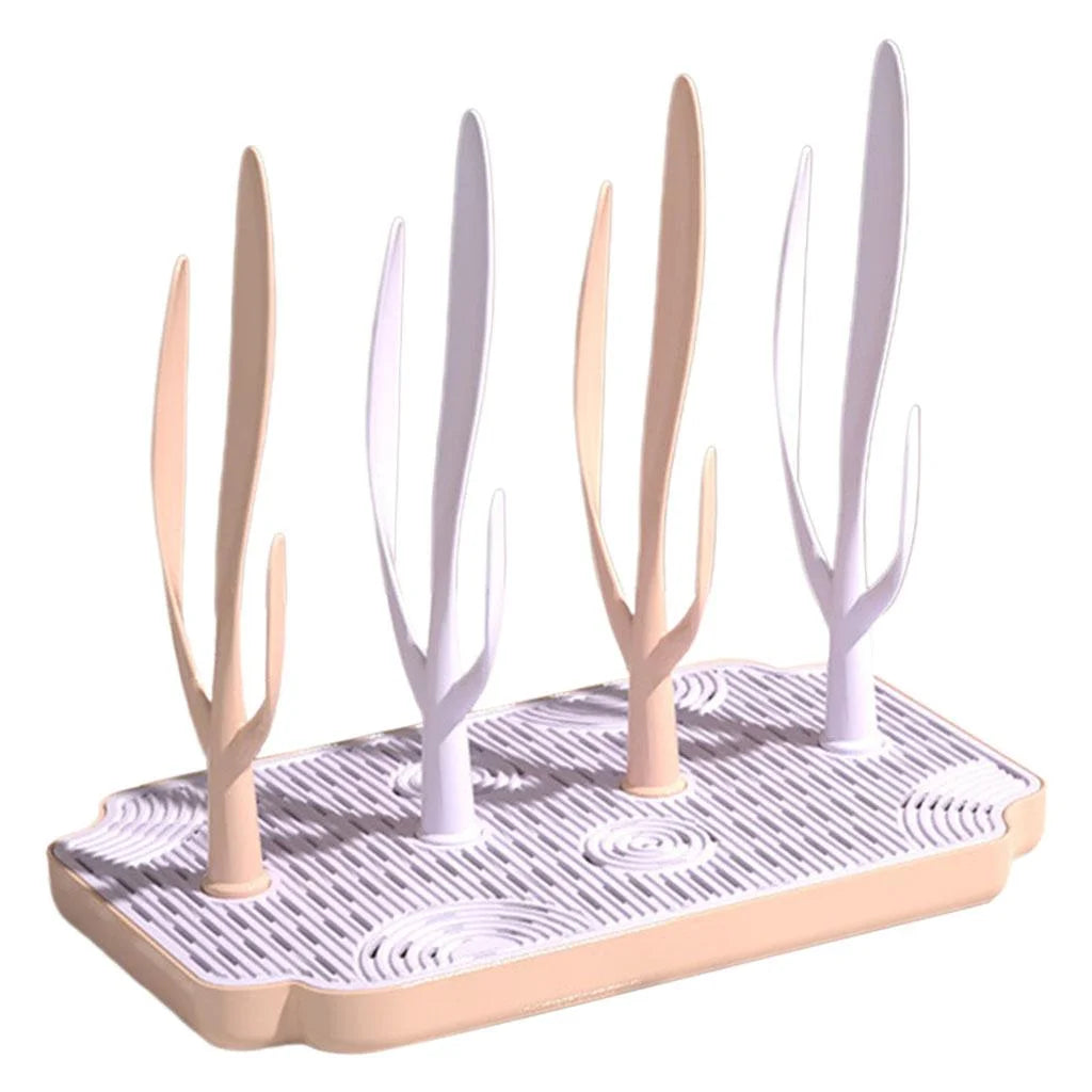 Pink Baby Bottle Drying Rack with Drainer Tray H366028