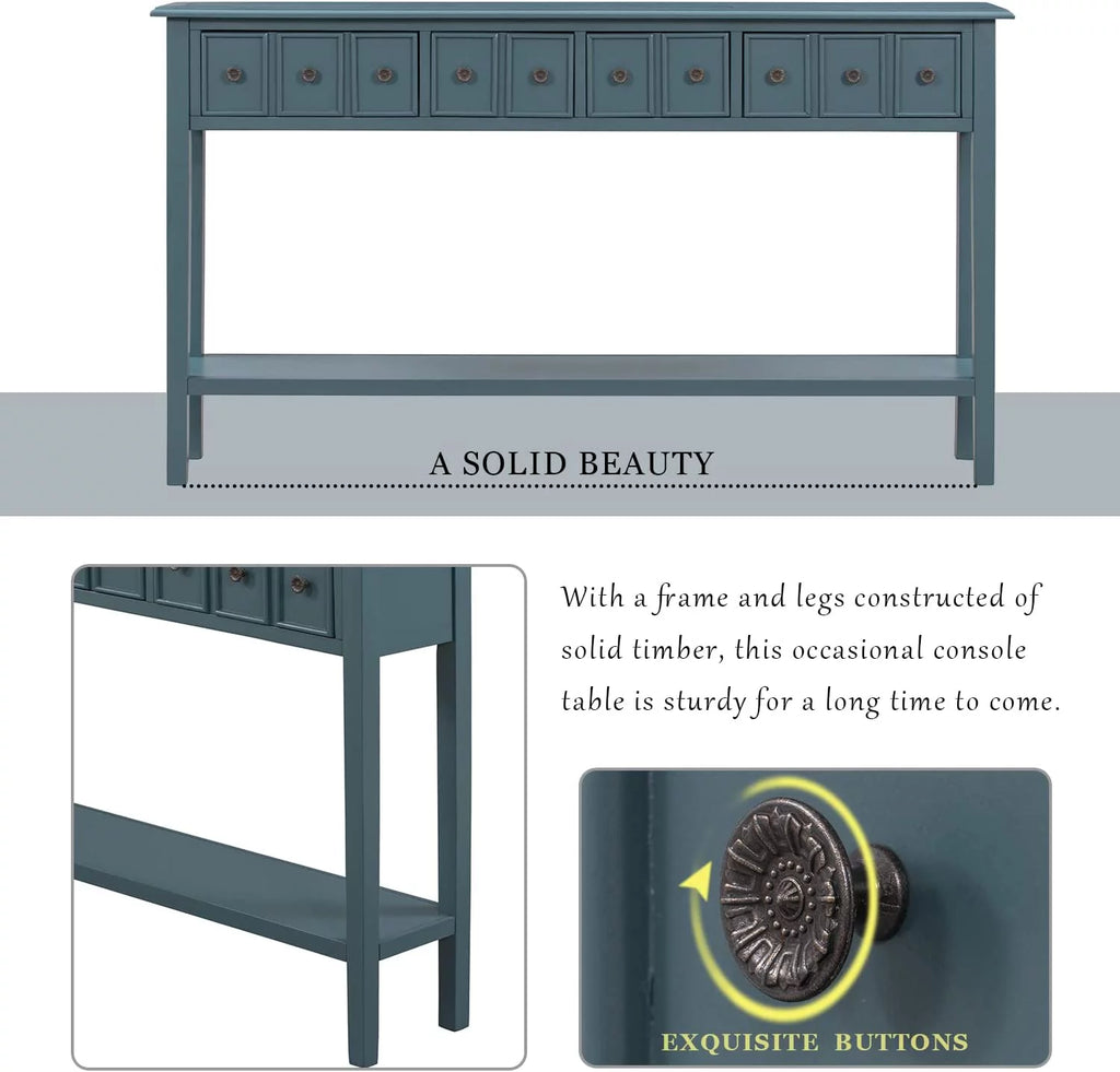 Navy 60" Console Table with 2 Drawers and Bottom Shelf V276