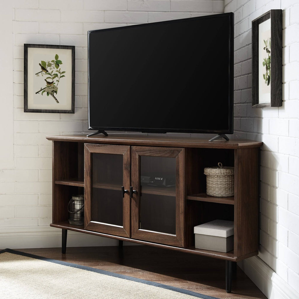 Dark Walnut Glass Door Corner TV Console X11655
