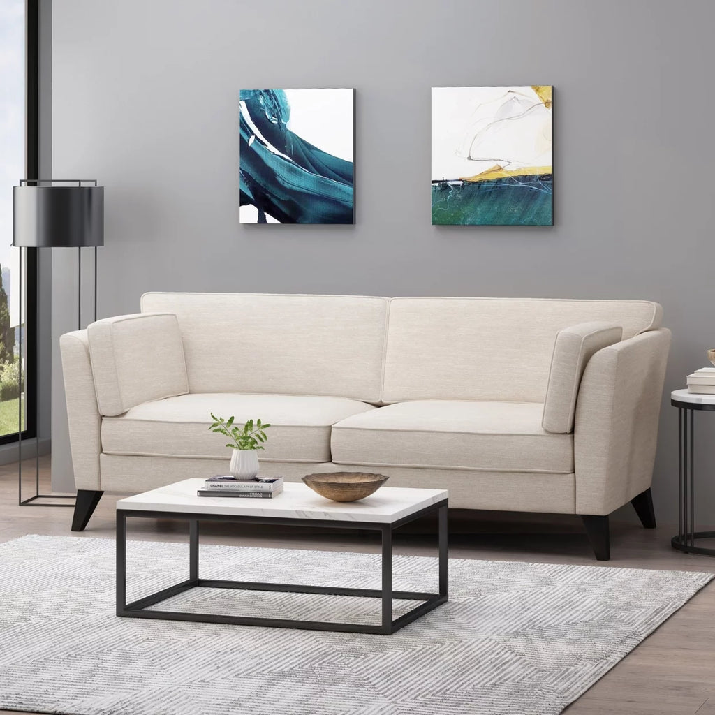 Beige and Dark Brown Fabric 3 Seater Sofa O94196