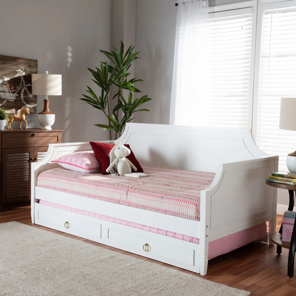 White Finished Wood Full Size Daybed with Twin Size Trundle K734