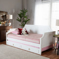 White Finished Wood Full Size Daybed with Twin Size Trundle K734