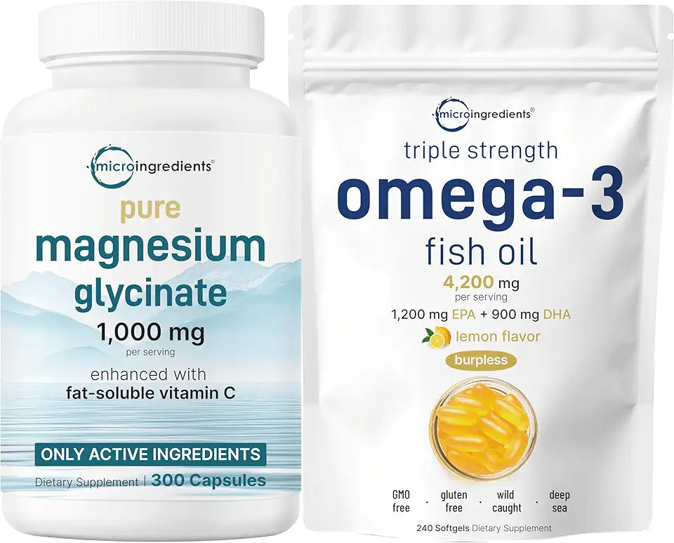 Omega-3 Fish Oil 4,200mg Softgels & Magnesium Glycinate 1,000mg Capsules 2 Pack A562