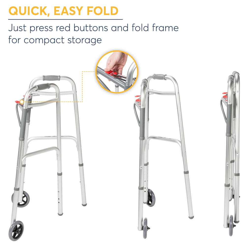 Two Button Folding Walker with 5 Wheels K551