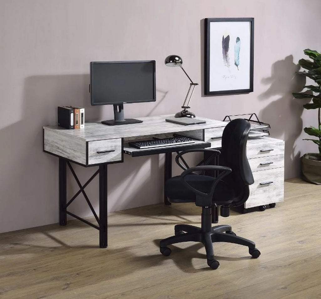 Antique White & Black Computer Desk J17601