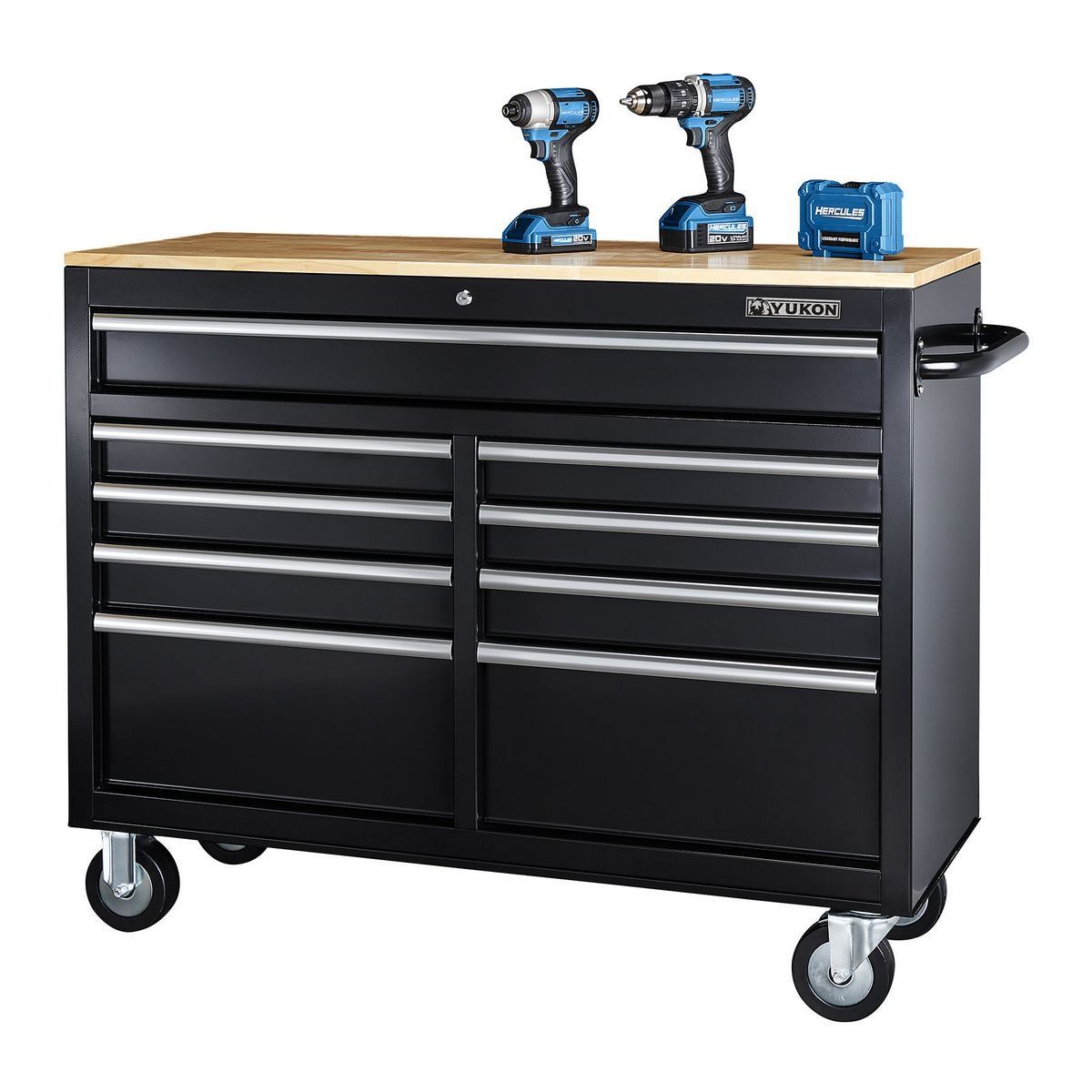 Black 9-Drawer Mobile Storage Cabinet with Solid Wood Top R98598