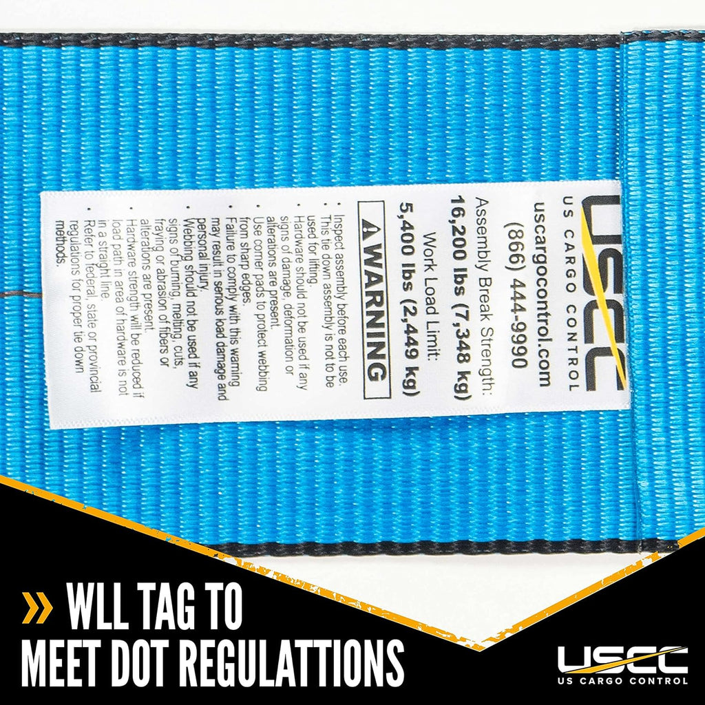 4 Inch x 50 Foot Blue Winch Strap with Chain Extension Pack of 2 F6783
