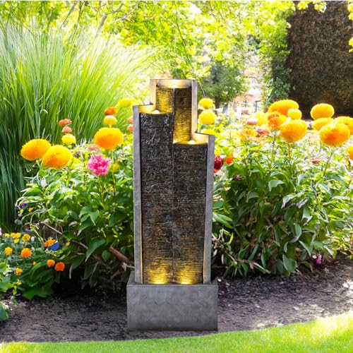 39.3"H Modern Cascading Floor-Standing Water Fountain with Led Lights and Pump S14729